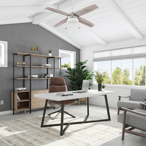 Memphis 52 Inch Contemporary Indoor LED Ceiling Fan With Light Pull Chain Dual Mounting Options And Reversible Motor, modern office