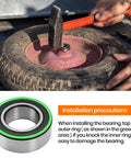 Bearings 4-pack, 3/4 in ID × 1-3/8 in OD carbon steel with green seal for lawn mower wheels (close-up view)