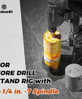DaduoRi 8-inch wet diamond core drill bit attached to a drill, drilling into concrete with rebar.