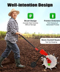 Person using Grab And Go Easy Hand Push Seeder With Ten Nozzles Manual Seed Planter Machine on field