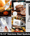15 Piece Heavy Duty Stainless Steel Grill Tool Set With Long Sixteen And A Half Inch Spatula grilling steak and opening bottle