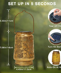 Watering Can Lantern Lights Solar Outdoor Garden Decor Waterproof Kettle Lamp Hanging Retro Metal Fairy Star Art with setup steps