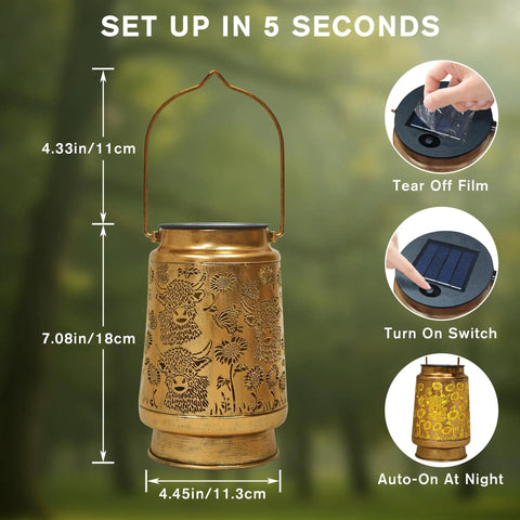 Watering Can Lantern Lights Solar Outdoor Garden Decor Waterproof Kettle Lamp Hanging Retro Metal Fairy Star Art with setup steps
