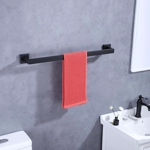 2 Pack Matte Black 24 Inch Stainless Steel Bathroom Towel Bar Set Wall Mount Towel Rack Hanger with red towel