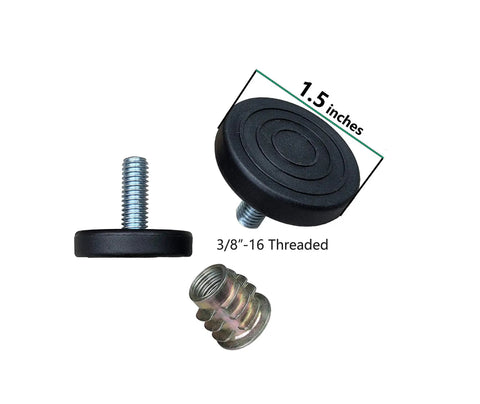 Beefy Heavy Duty Adjustable Furniture Levelers With 3/8-16 Threaded Bolts, 1.5 Inch Base Feet, Screw In Nuts, 8 Pack, Height Range 0.25 To 1.25 Inches, Ideal For Tables And Chairs