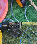 Downstream Soap Injector Hose Kit For Pressure Washers 10 Ft PVC Siphon Hose connected to pressure washer with soap bucket