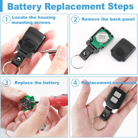 Universal 2 Pack Garage Door Opener Remote Replacement For Chamberlain LiftMaster And Craftsman Opener Models battery steps