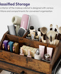 Rolling Makeup Organizer Cart With Wheels For Floor Skincare Storage, Non Woven Drawers, Vanity Organizer And Cosmetic Display Cabinet Holds Cosmetics, Perfume, Nail Polish, Hair Tools And Brushes showcasing interior compartments filled with beauty products.