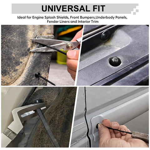 150 Pack Heavy Duty Nylon T Style Cable Tie Buckle Push Pin Retainer Clips Self Locking Automotive Plastic Rivets in use