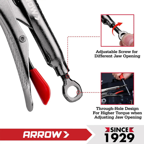 6.5 Inch Needle Nose Locking Pliers with CR-MO Jaw, long narrow nose, adjustable clamping pressure, through-hole screw, trigger release.