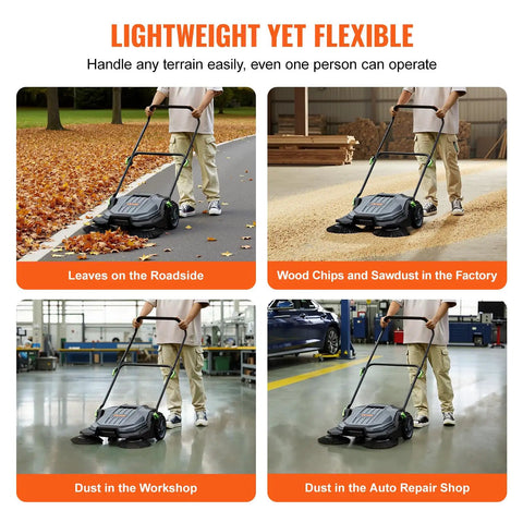 Walk-Behind Hand Push Floor Sweeper With A 25.6 Inch Sweep Width, Manual Non Electric Cleaning Machine in different environments