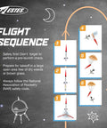 Tandem X Rocket Building Kit For Beginners With Launch Pad And Controller flight sequence illustration with safety guidelines.