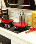 Four Piece Stove Burner Covers Set With Ceramic Spoon Rest And Stainless Steel Top Protector on kitchen stove