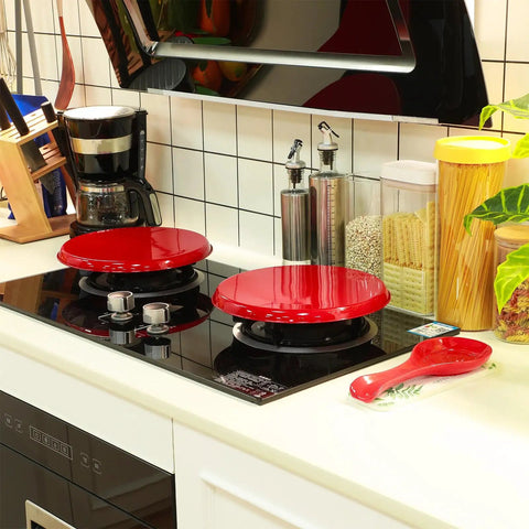 Four Piece Stove Burner Covers Set With Ceramic Spoon Rest And Stainless Steel Top Protector on kitchen stove