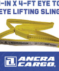 1 Inch by 4 Foot Flat Loop Eye to Eye Lifting Sling with Protective Sleeve in Yellow Polyester Webbing displayed on blue background