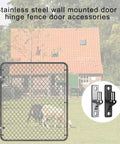 Four Pack Wall Mount Gate Hinges For Outdoor Chain Link Fence Gates With Five Eighth Inch Pin shown on a fence