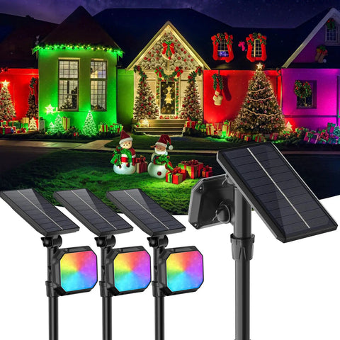 Outdoor Solar Spot Lights With Dope Multicolor LEDs And 9 Lighting Modes Waterproof Landscape Pathway Garden Lighting For Yard And Patio Solar Powered RGB Auto Change And Color Cycling