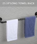 Industrial Pipe Bathroom Hardware Set Seven Piece Wall Mount Kit with 25.59-inch towel rack holding two towels