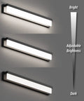 LED Bathroom Vanity Light Fixture Over Mirror 24.4 Inch Modern Rectangle Black Matte Metal Lighting Bar 4000K Daylight Wall Sconce showing adjustable brightness.