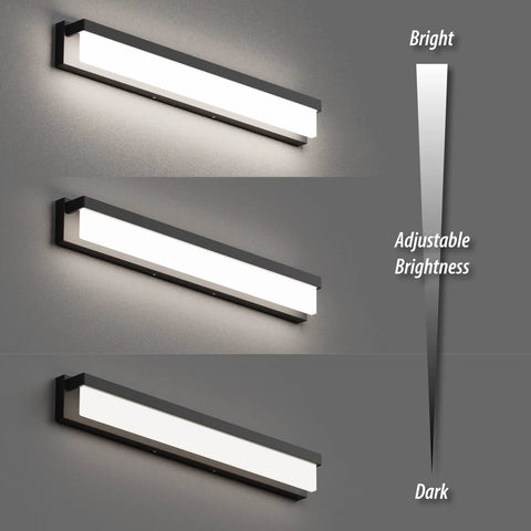 LED Bathroom Vanity Light Fixture Over Mirror 24.4 Inch Modern Rectangle Black Matte Metal Lighting Bar 4000K Daylight Wall Sconce showing adjustable brightness.