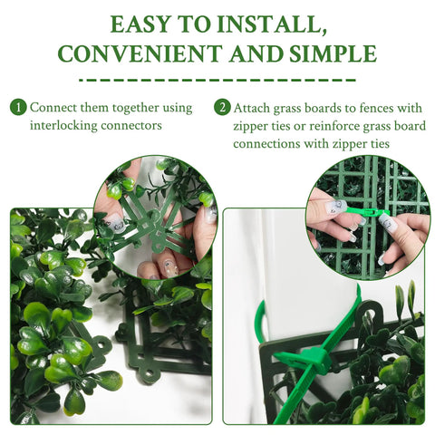 Privacy Fence Screen With Realistic Faux Boxwood Ivy Panels 60 By 140 Inches Covering 58.5 Sq Ft, installation with connectors