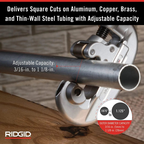 Pro Grade Screw Feed Tubing Cutter With Foldaway Reamer, 3/16 To 1-1/8 Inch Capacity, Cuts Copper, Brass, Aluminum, And Thin Wall Steel, Ergonomic Xcel Knob For Quick, Clean, Square Cuts