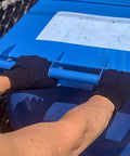 Versatile Jersey Blend Work Gloves Pack Of 12 Large Size All Day Comfort with Seams Free Palm Design lifting blue bin