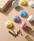 Colorful Wood Cabinet Knobs Set Of 12 1.5 Inch Diameter Cone Shape Drawer Pulls displayed on wood surface with screws