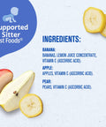 Ingredients of My First Fruits Starter Kit Banana Pear Apple Puree In 2 Ounce Tubs Set Of Six On The Go Baby Food