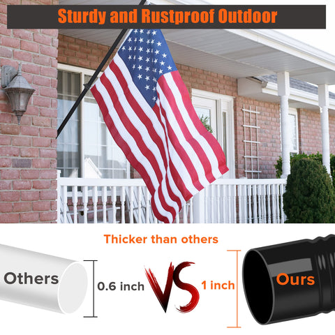 Image showing Six Foot Black Stainless Steel Flag Pole Kit With 360 Degree Anti Wrap Ring on porch, compared thickness.