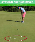 Golfer using Lag Circle Golf Training Tool For Short Game With 6 Ft Chipping Circle And 3 Ft Putting Circle on green
