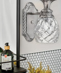 Plantation Style One Light Bathroom Vanity Fixture in Polished Antique Nickel with Silver Patina Finish, pineapple design
