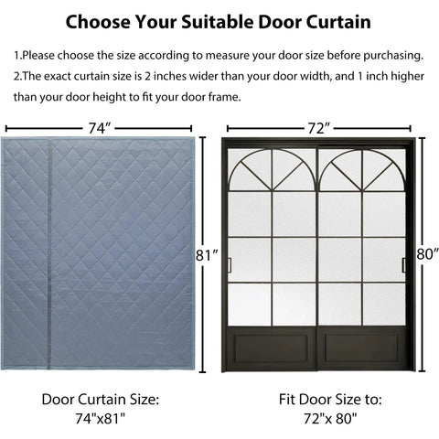 Magnetic Thermal Insulated Door Curtain With Thick Polyester Fiberfill And Durable Oxford Cloth Three Layer Draft Blocker size comparison