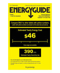 Energy guide label for Professional Under Counter Upright Freezer Showcasing Zero Frost Headaches and Polished Stainless Steel Cladding.