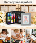 All In One Hand Embroidery Book Kit For Adults And DIY Craft Lovers 106 Illustrated Stitch Patterns With No Fuss Step By Step Tutorials 86 Piece Beginner Kit With Tools Portable Learning Guide For Home Or Travel shown open on a table with people using it.