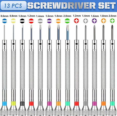 Micro Precision Screwdriver Set For Eyewear Watches And Jewelry With 13 Replacement Bits And Blades Pro Grade Flat Heads 0.6mm To 2.0mm And Phillips 1.2mm To 2.0mm Built For Glasses Sunglasses Watches Computers And Phone Repairs