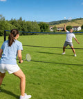 Portable Multi Sport Net Set With Adjustable Height From 2.79 To 5.1 Feet, 10 Feet Wide Backyard Net, players having fun
