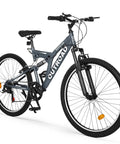 Grey Dope 26-Inch Mountain Hybrid Bike With Steel Frame, 7-Speed Gearing, Front Suspension, Dual Disc Brakes for All-Terrain and City Rides