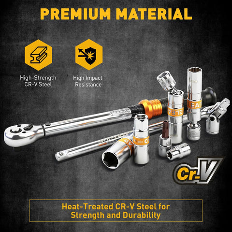 All In One Pro Grade Spark Plug Socket Set With Three Eighths Inch Drive Magnetic Swivel Sockets And Torque Wrench, CR-V steel display