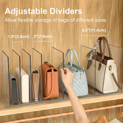 Adjustable Clear Dividers Closet Organizer Designed As The Ultimate Purse Storage Solution To Keep Your Handbags Crisp Upright Without Sagging Drama Straight Up Solid Wardrobe Gear That Slaps On Any Shelf And Flexes Your Designer Collection Every Single