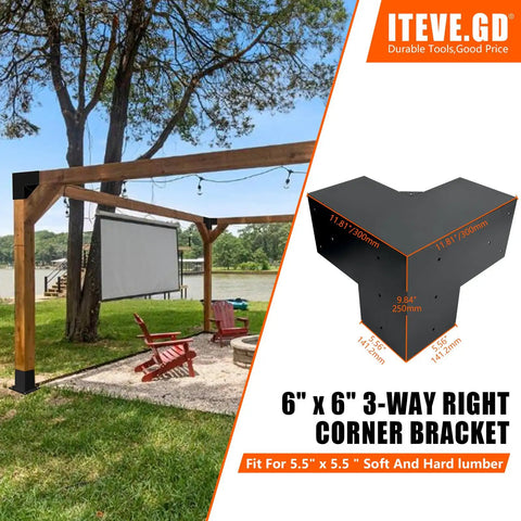 3 Way Pergola Brackets Kit For 5.5x5.5 To 6 Inch Lumber Outdoor Use near outdoor pergola setup by lakeside