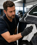Mechanic using Recycled White Cleaning Rags Bulk 5 Lb Box Lint Free Cotton Cloths for Auto Shop Manufacturing and Janitorial Use