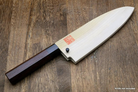 Natural Magnolia Wood Saya Cover For Deba Knife 6.5 Inch With Safety Pin Dope Handcrafted Japanese Wooden Sheath highlighting grain finish