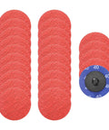 Professional 2 Inch Ceramic Sanding Discs 25 Pack 40 Grit Coarse Abrasive Wheels for die grinders in red.