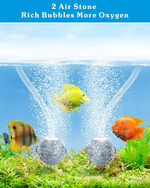 Solar Pond Aerator With 2200mAh Battery Backup, 3 Mode Solar Air Pump for Pond, two air stones releasing bubbles in aquarium