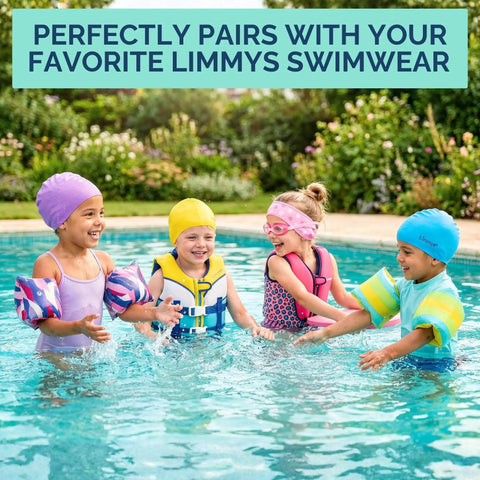 Kids in pool wearing Kids Swim Vest With Integrated Foam Panel For Toddlers And Kids CE Certified Flotation Aid Secure Double Zip