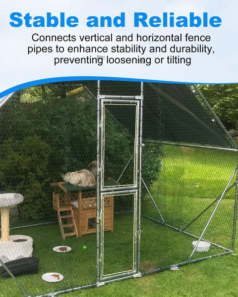 Outdoor dog kennel with Six Pack End Rail Clamps For 1-3/8 Inch Pipe Galvanized Steel T Clamps For Chain Link Fence Parts Handrails And Dog Kennels Includes Bolts And Nuts Heavy Duty Rust Resistant Built To Last Outdoor Fence Connection.
