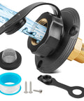 City Water Inlet For RV With Lead Free Brass And Check Valve, Three Quarter Inch NH Female To One Half Inch NPT Male Connection, Water Fill Inlet Flange Replacement For Camper Trailer Motorhome And Marine Use; black inlet with cap
