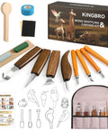 Starter Wood Carving Kit For Beginners And Kids, 20 Piece Set With Eight Whittling Knives, chisels, and tools with carry bag