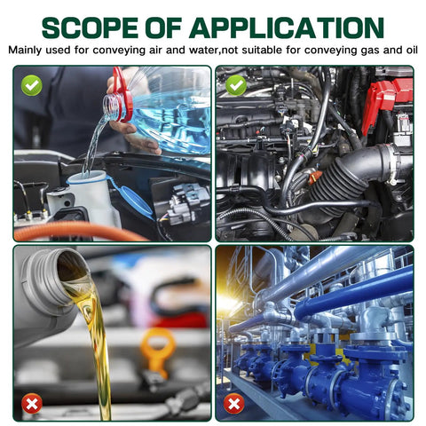Image showing applications of the Garage-Ready Car Vacuum Hose Kit Set With 6 Five-Foot Hoses And 113 Connectors in automotive and industrial settings.